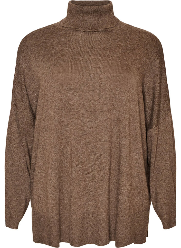 Pull &agrave; col roul&eacute; &agrave; coupe ample, Marron, Packshot image number 0