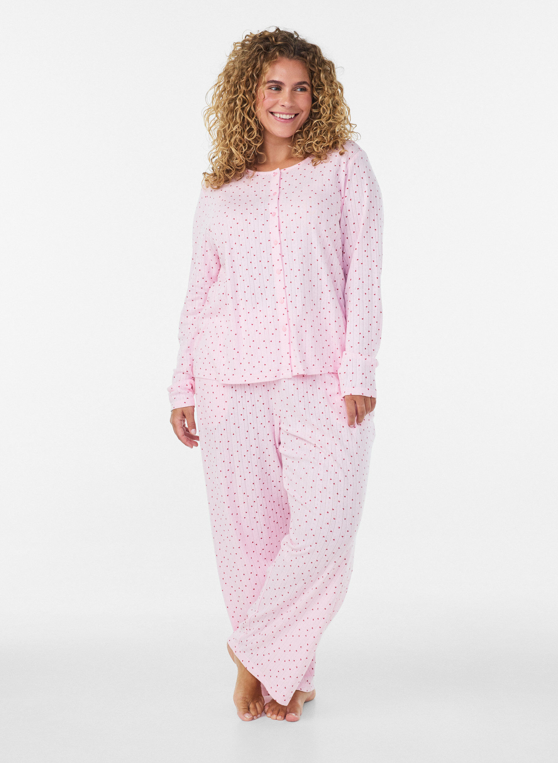 ZizziPantalon de pyjama en coton biologique avec broderie ajour&eacute;e, Rose, Model image number 0