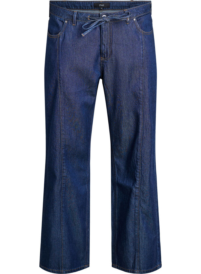 Jean large avec ceinture &agrave; nouer et taille haute, Bleu, Packshot image number 0