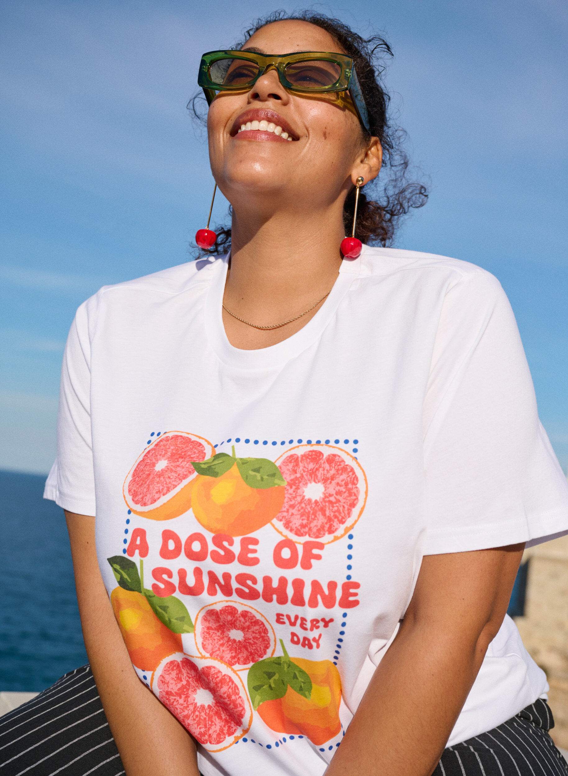 ZizziT-shirt en coton biologique avec motif d'agrumes, Blanc, Image image number 0