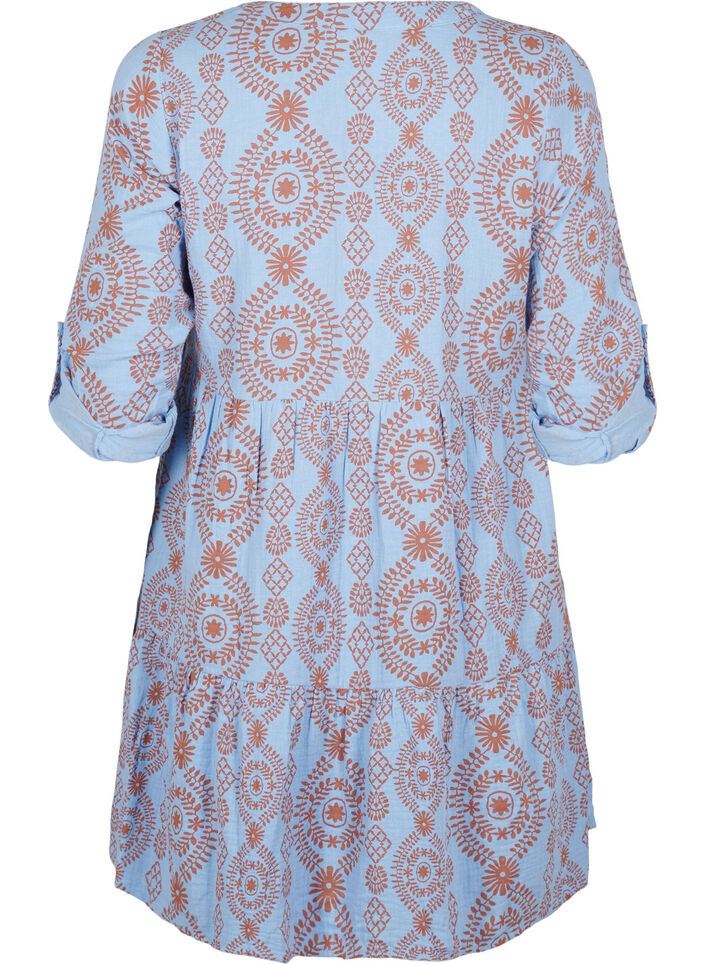 Robe courte en mousseline de coton &agrave; motif, Bleu Clair, Packshot image number 1