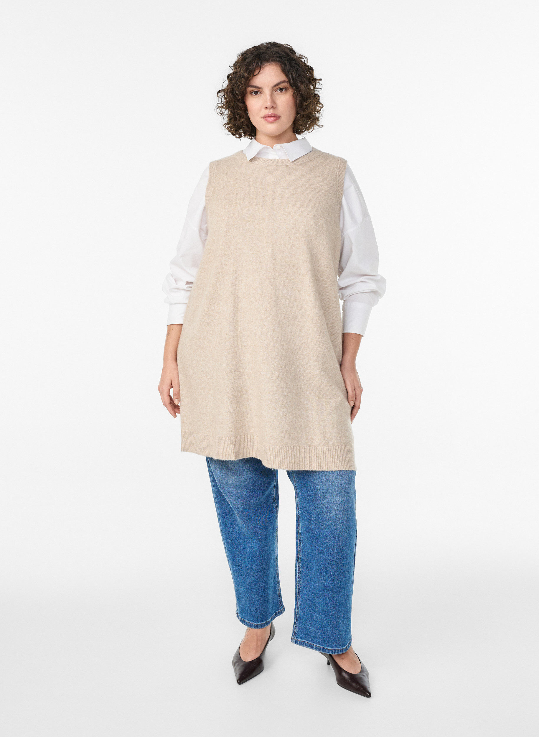 ZizziRobe courte en maille sans manches, Beige, Model image number 1