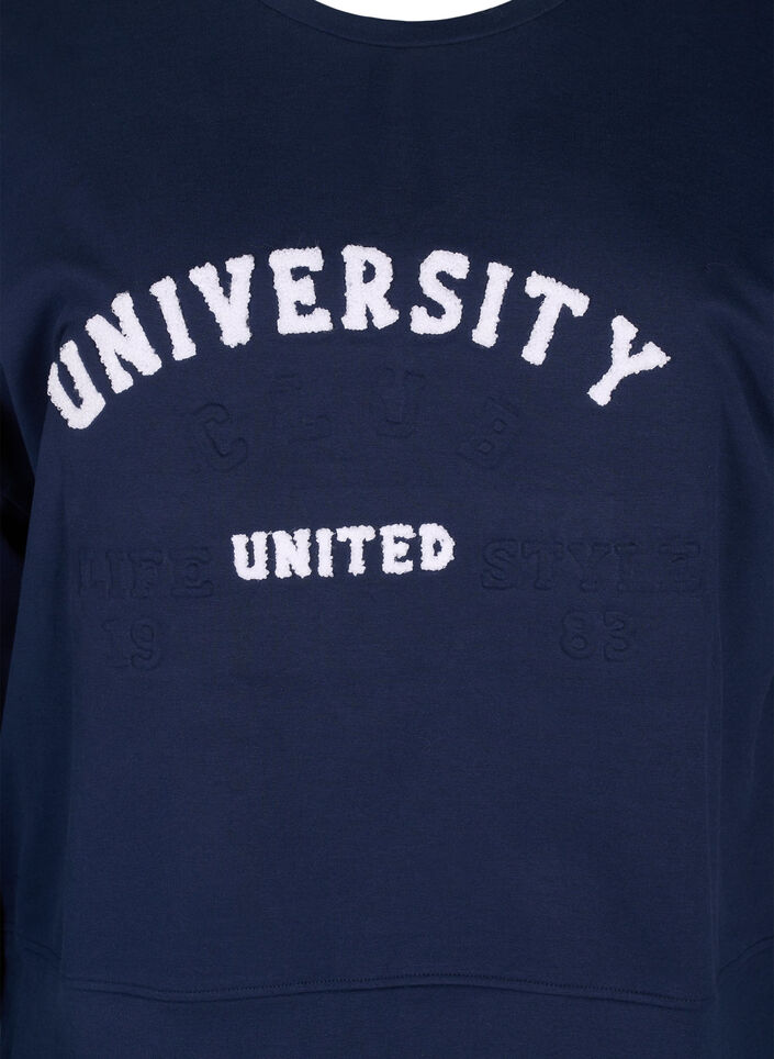 Sweat-shirt avec imprimé texte en relief, Bleu, Packshot image number 2