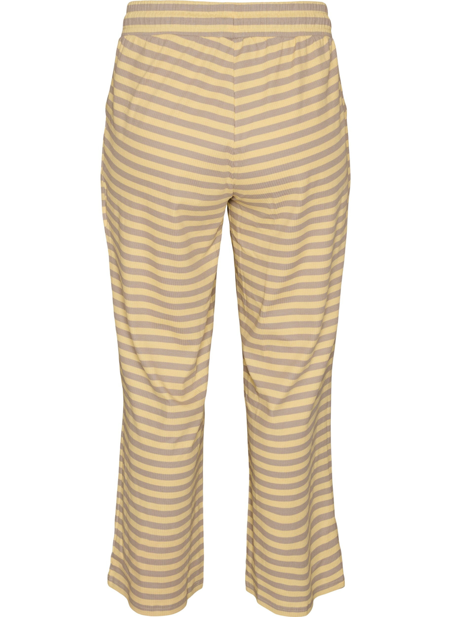 Zizzi Pantalon de pyjama ray&eacute; &agrave; taille haute et coupe ample, Jaune clair, Packshot image number 1