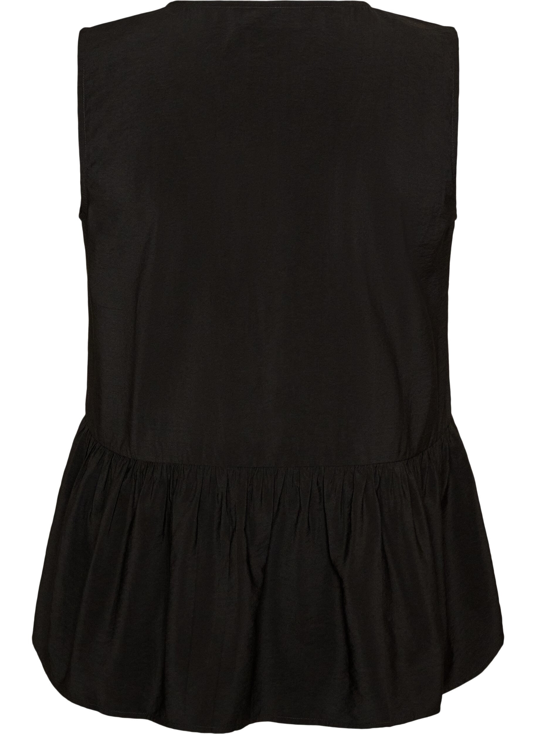 ZizziBlouse p&eacute;plum sans manches avec boutons d&eacute;coratifs, Noir, Packshot image number 1