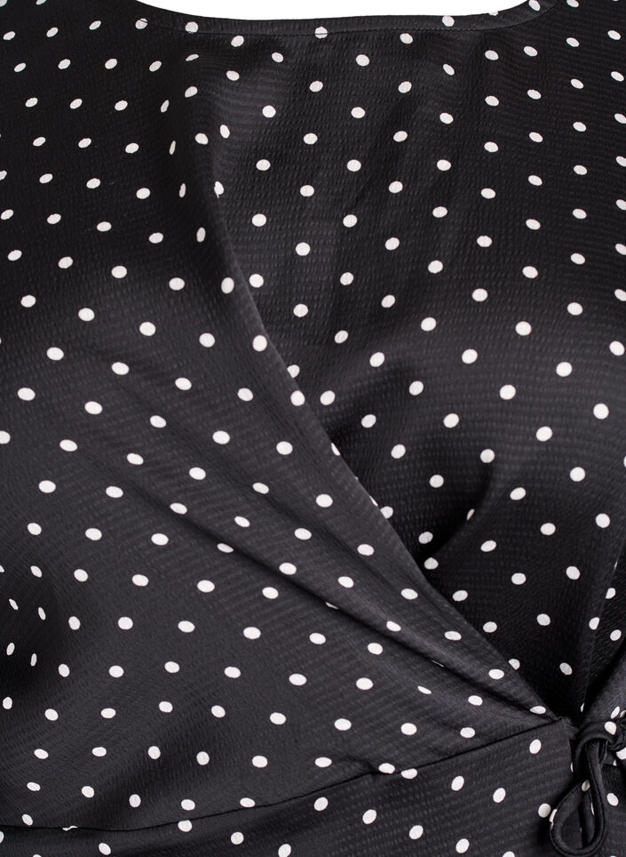Blouse &agrave; pois avec lien &agrave; nouer et manches 3/4, Noir, Packshot image number 2