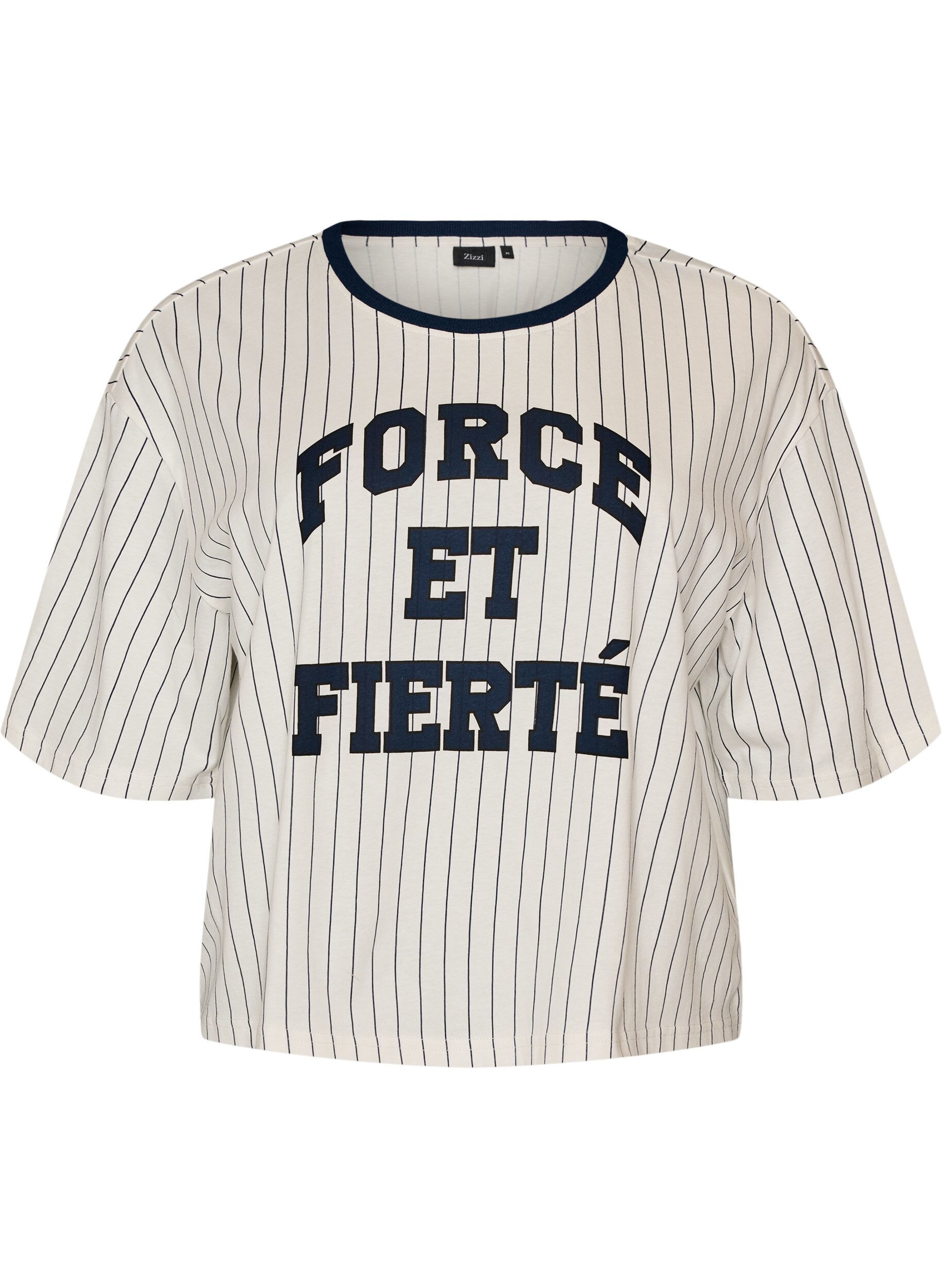 ZizziT-shirt boxy &agrave; rayures avec imprim&eacute; statement, Blanc, Packshot image number 0