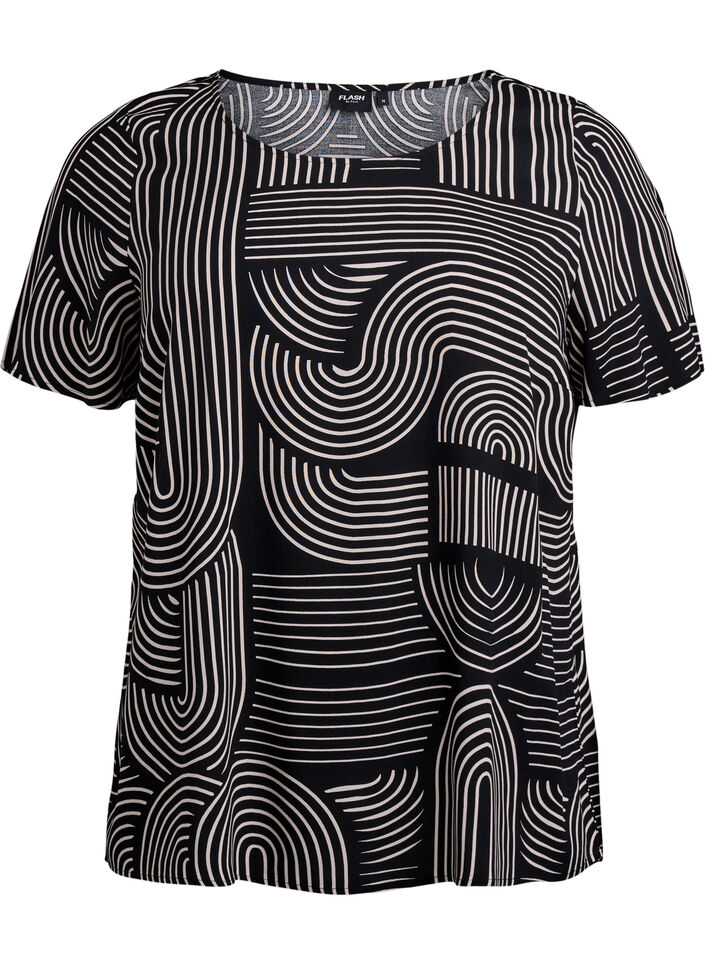 Chemisier &agrave; manches courtes en viscose avec imprim&eacute;, Noir, Packshot image number 0