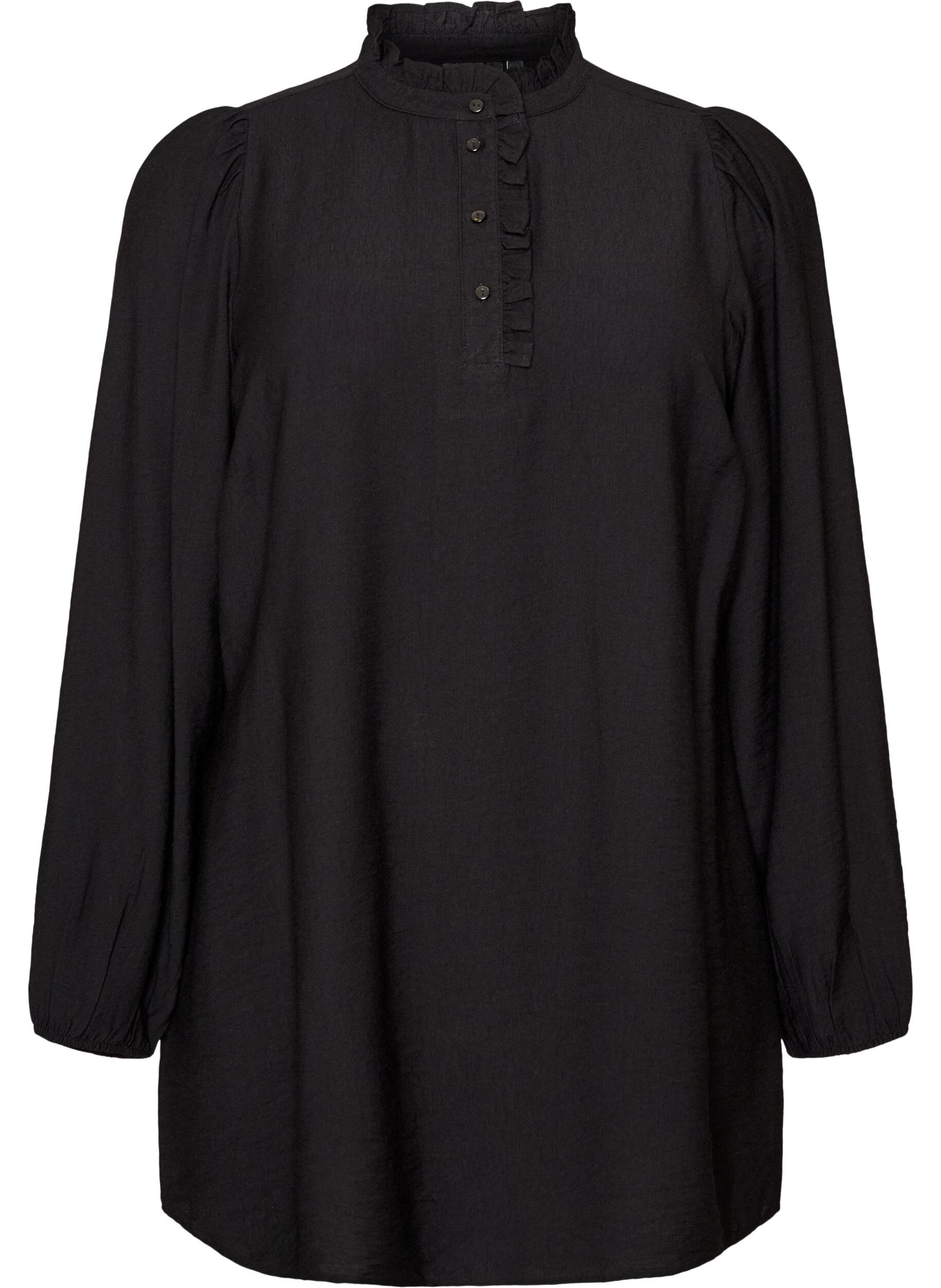 ZizziTunique en viscose avec volants et boutons, Noir, Packshot image number 0
