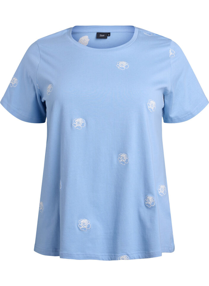 T-shirt en coton biologique avec motifs brod&eacute;s, Bleu Clair, Packshot image number 0