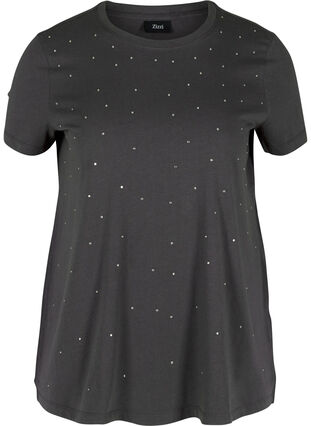 T-shirt en coton à manches courtes avec pierres décoratives , Black Acid, Packshot image number 0