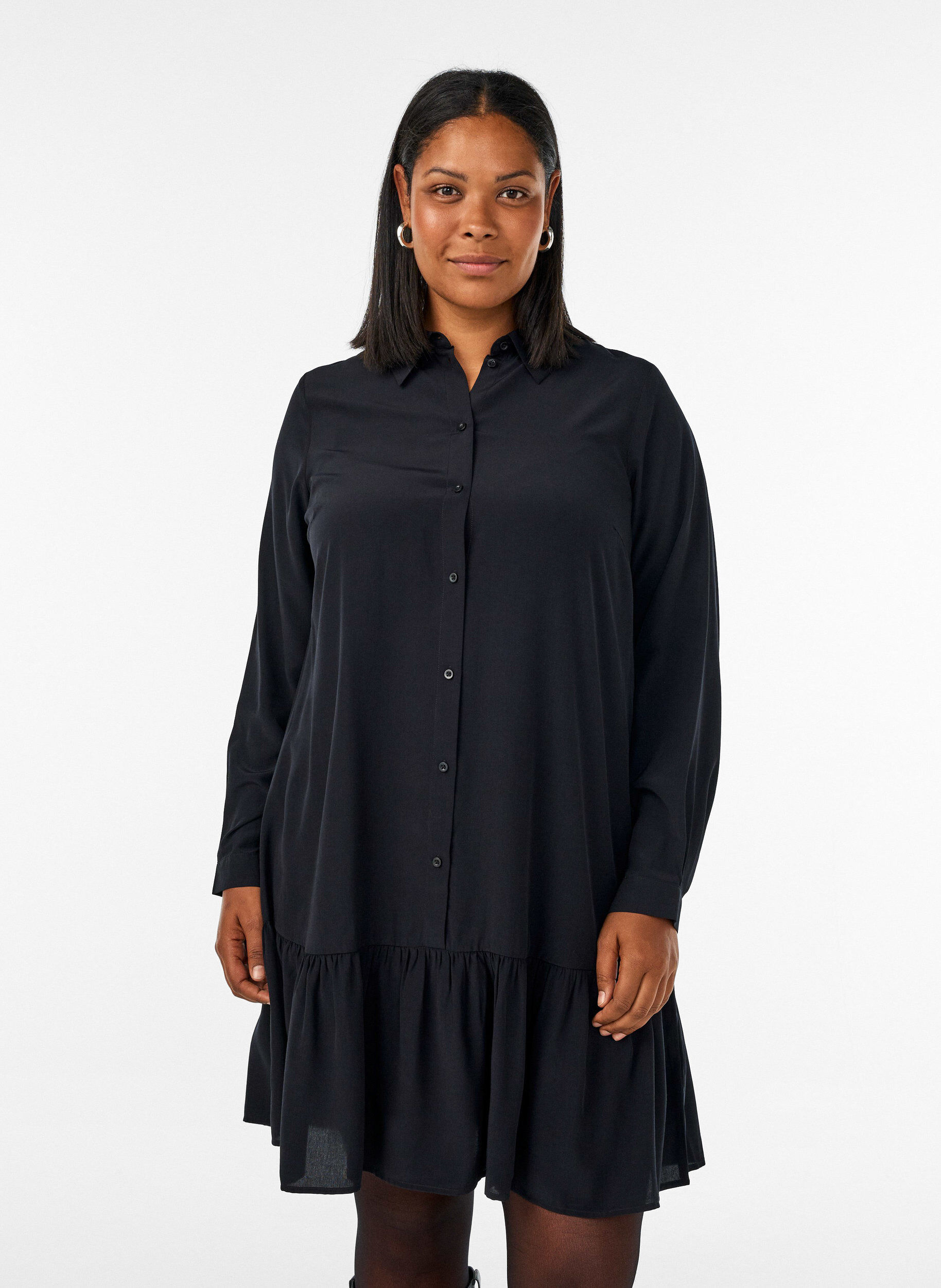 ZizziRobe chemise courte avec volants, Noir, Model image number 0