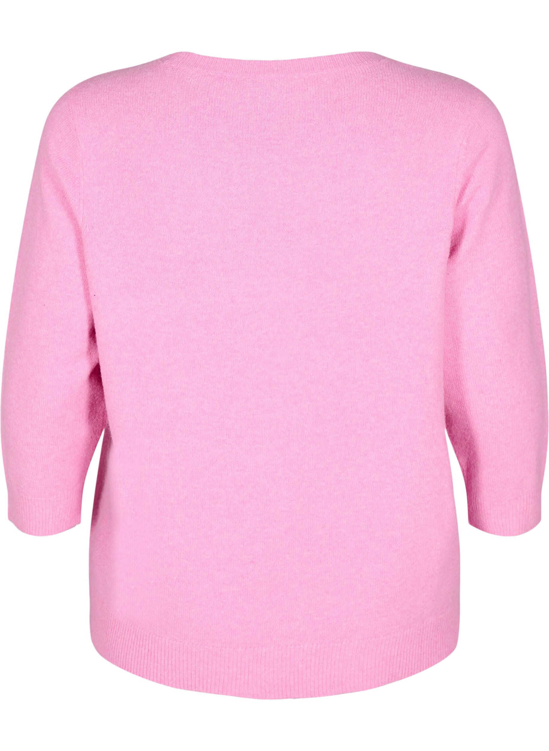 Zizzi Chemisier en maille avec fleurs et manches 3/4, Begonia Pink Mel., Packshot image number 1