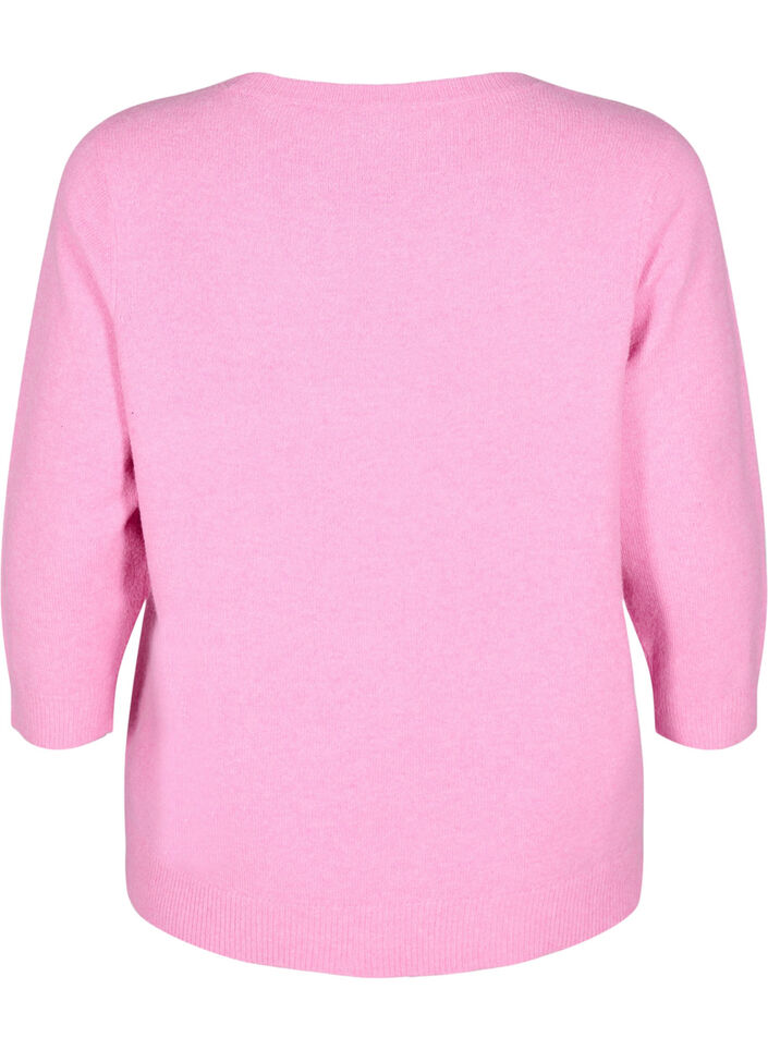 Chemisier en maille avec fleurs et manches 3/4, Begonia Pink Mel., Packshot image number 1