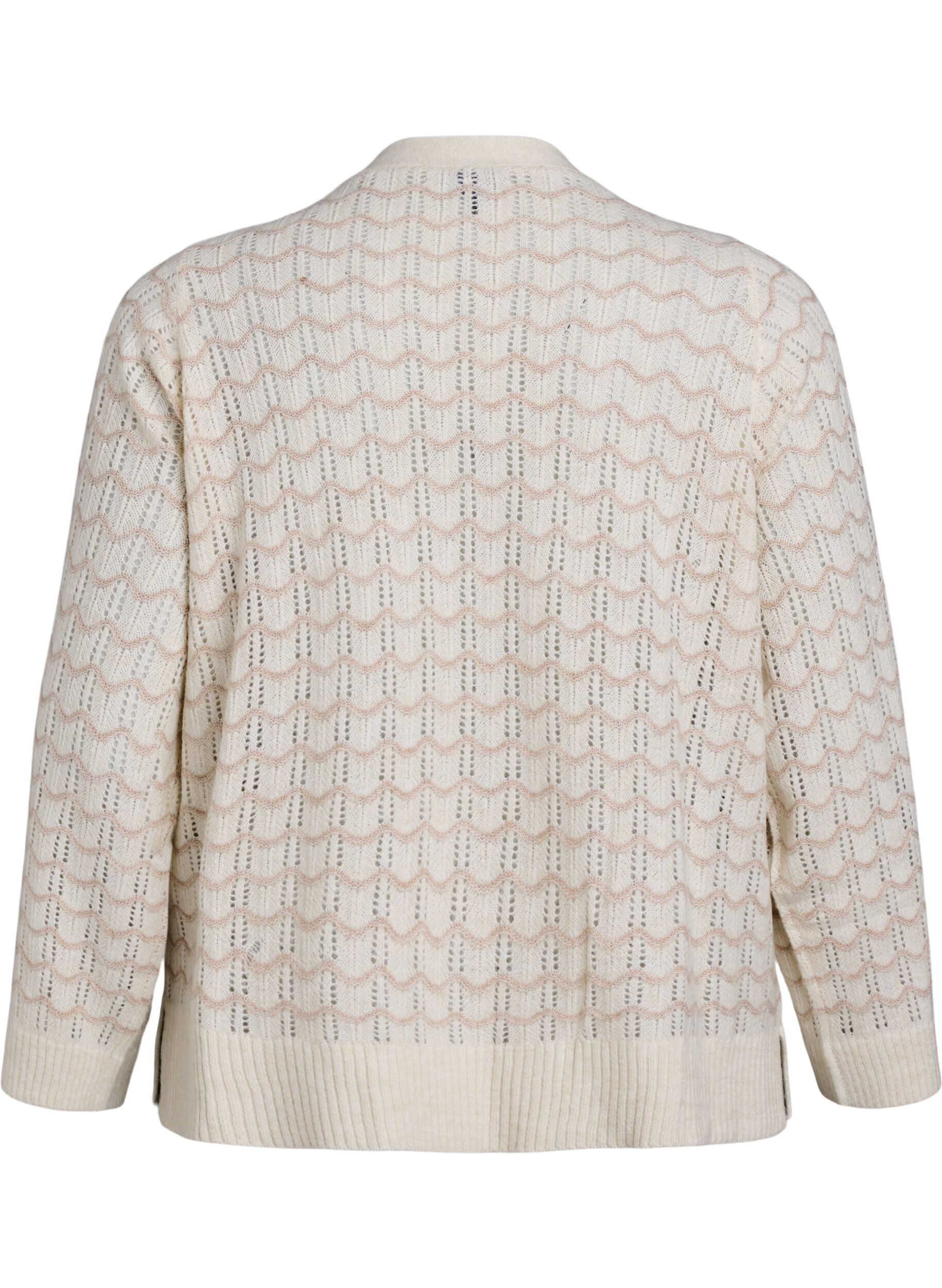 Zizzi Cardigan en maille avec motif en treillis et lignes ondul&eacute;es, Birch w. Simply T., Packshot image number 1