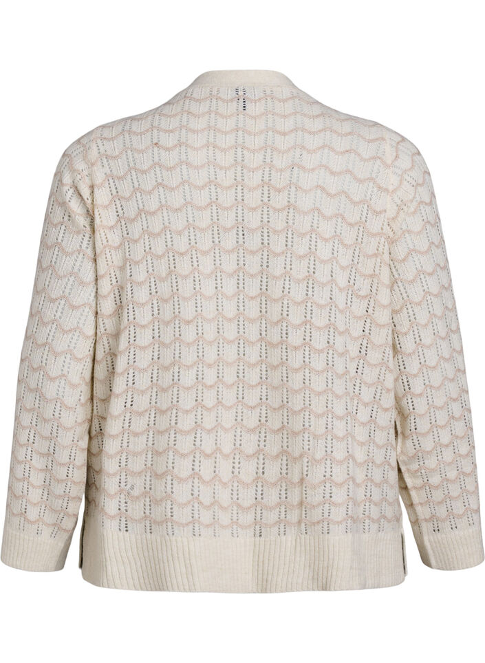 Cardigan en maille avec motif en treillis et lignes ondulées, Birch w. Simply T., Packshot image number 1