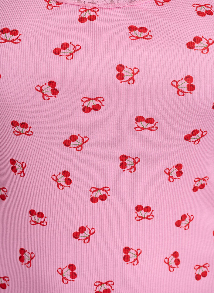 Top avec imprim&eacute; et bord en dentelle, Rose, Packshot image number 2