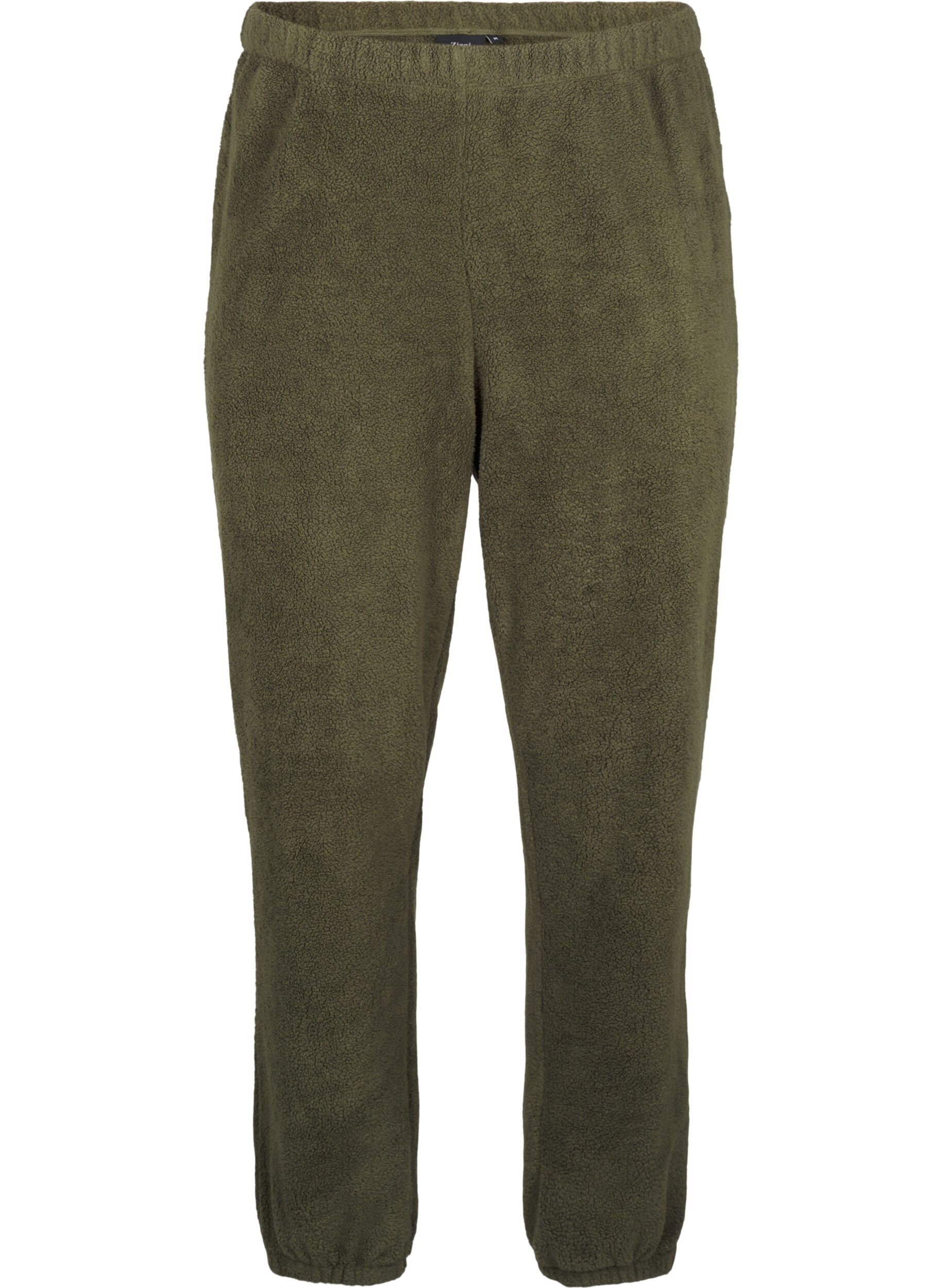 Zizzi Pantalon en peluche souple avec taille &eacute;lastiqu&eacute;e, Forest Night, Packshot image number 0