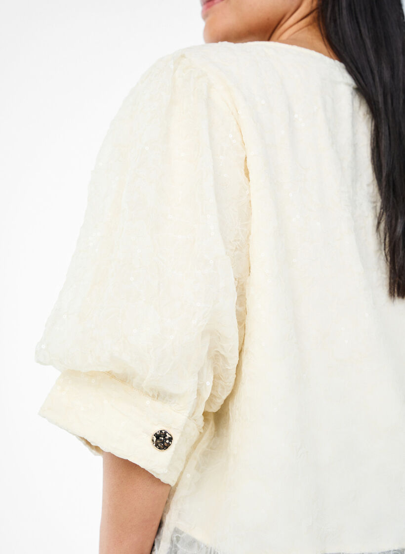 Chemisier de fête avec sequins et manches 1/2, Vanille, Model image number 3