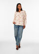 Blouse fleurie en lin et viscose &agrave; manches longues, Vanille, Model image number 1