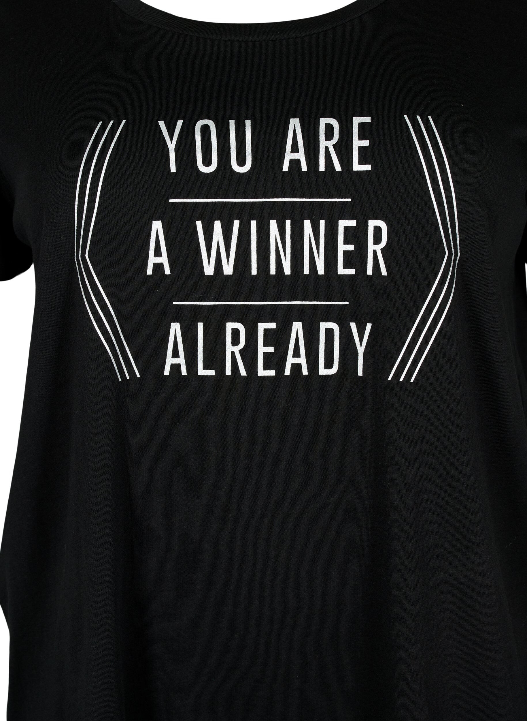 Zizzi T-shirt de sport avec imprim&eacute;, Black w. Winner, Packshot image number 2