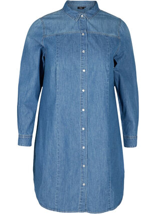 Chemise longue en jean en coton, Blue denim, Packshot image number 0