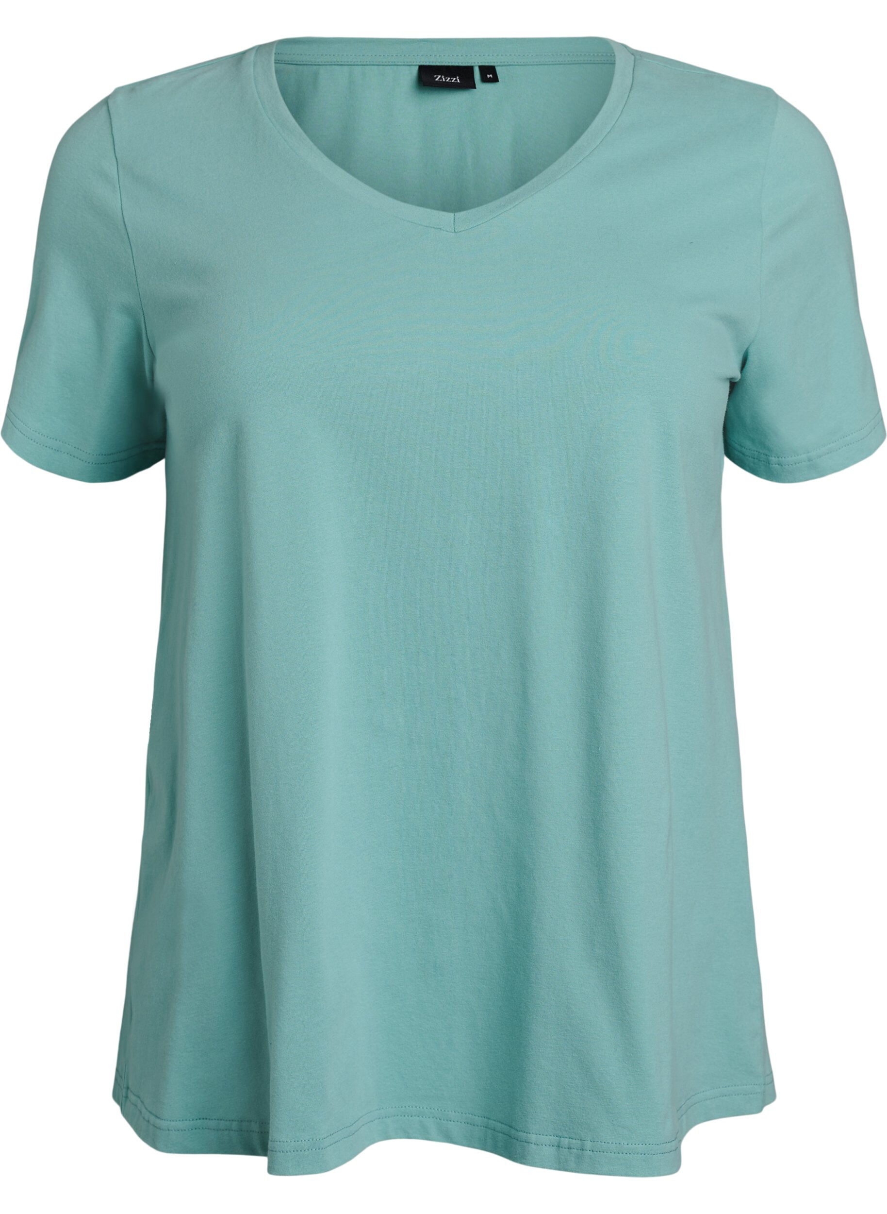 ZizziT-shirt basic uni en coton, Vert, Packshot image number 0