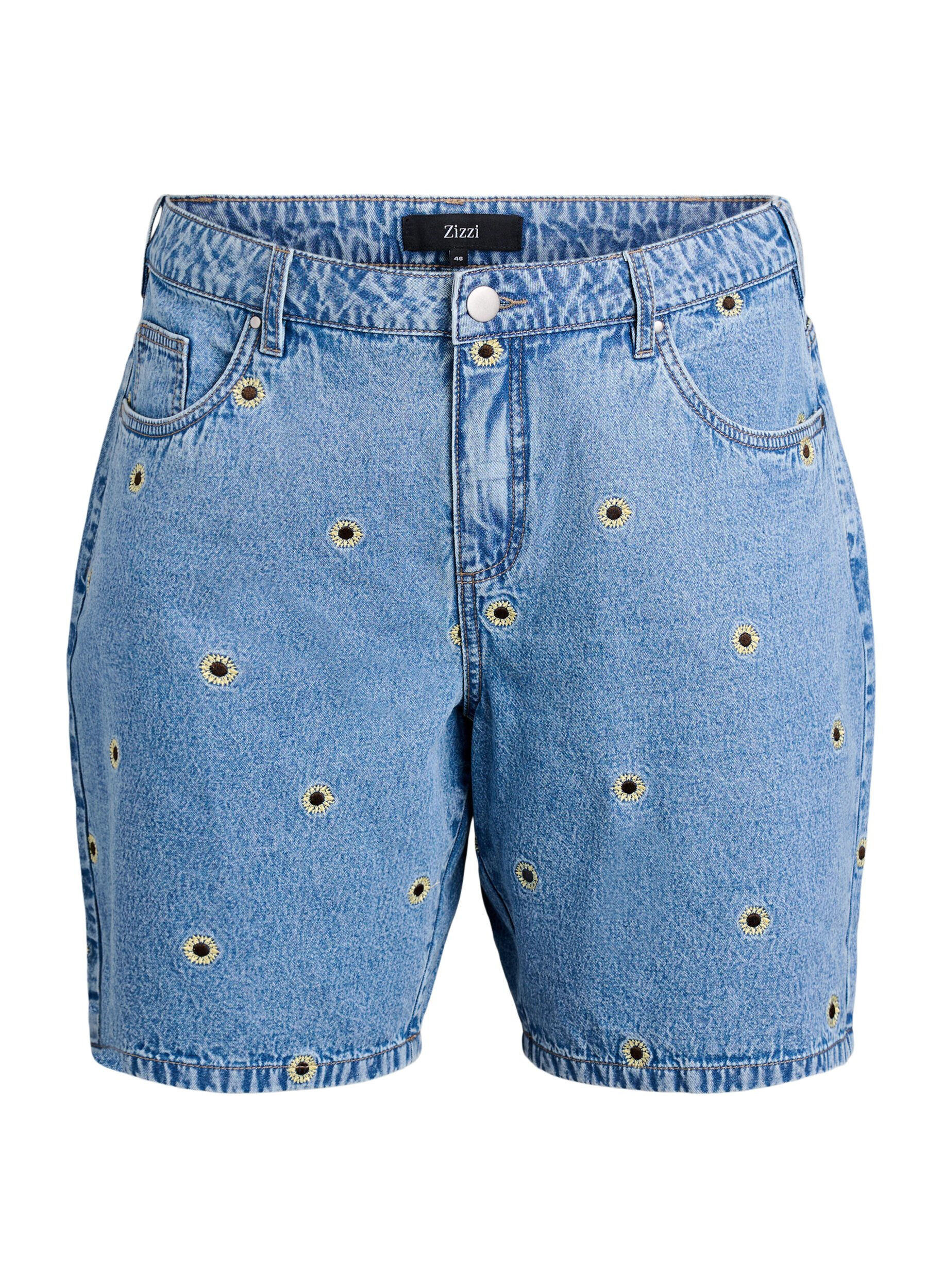 Zizzi Shorts en jean avec des fleurs brod&eacute;es, Bleu Clair, Packshot image number 0