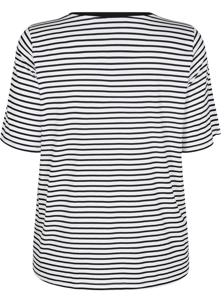T-shirt avec TENCEL&trade; Lyocell et rayures, Blanc, Packshot image number 1