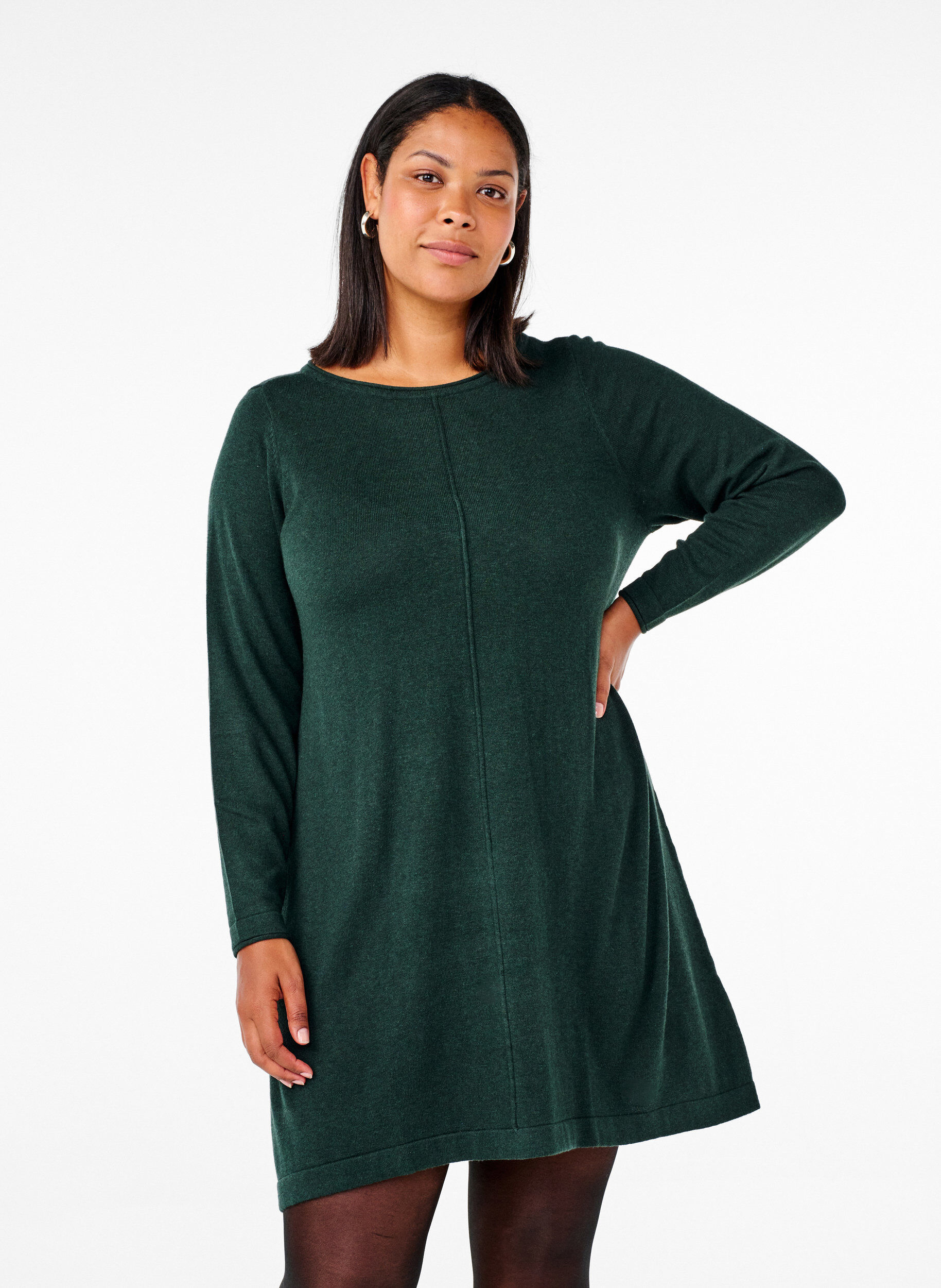 Robes tricot&eacute;es en m&eacute;lange coton-viscose, Vert, Model