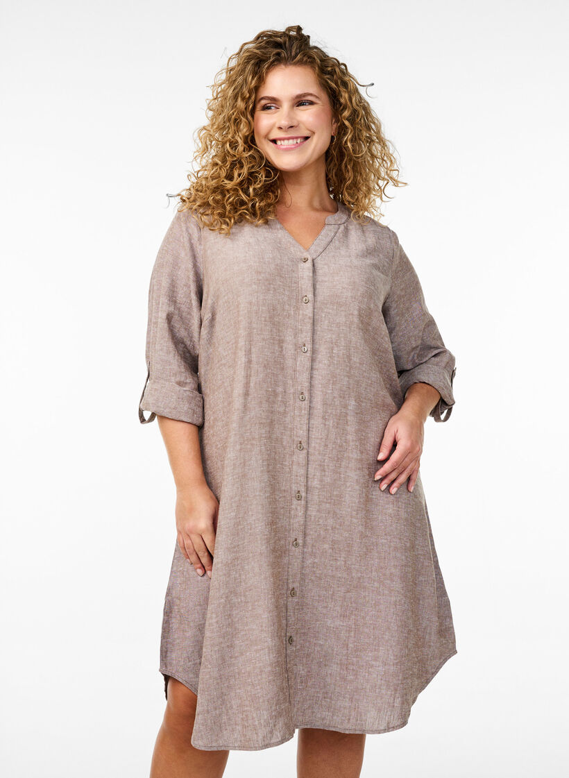 Chemise longue en lin et viscose, Marron, Model image number 0
