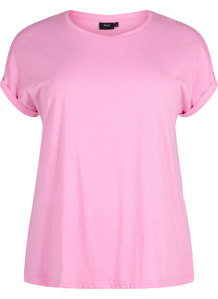 T-shirt &agrave; manches courtes en coton m&eacute;lang&eacute;, Rose, Packshot image number 0