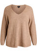Blouse en maille &agrave; col V et manches raglan, Camel, Packshot image number 0