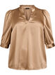 Blouse satin&eacute;e avec manches courtes et col &agrave; volants, Marron, Packshot image number 0