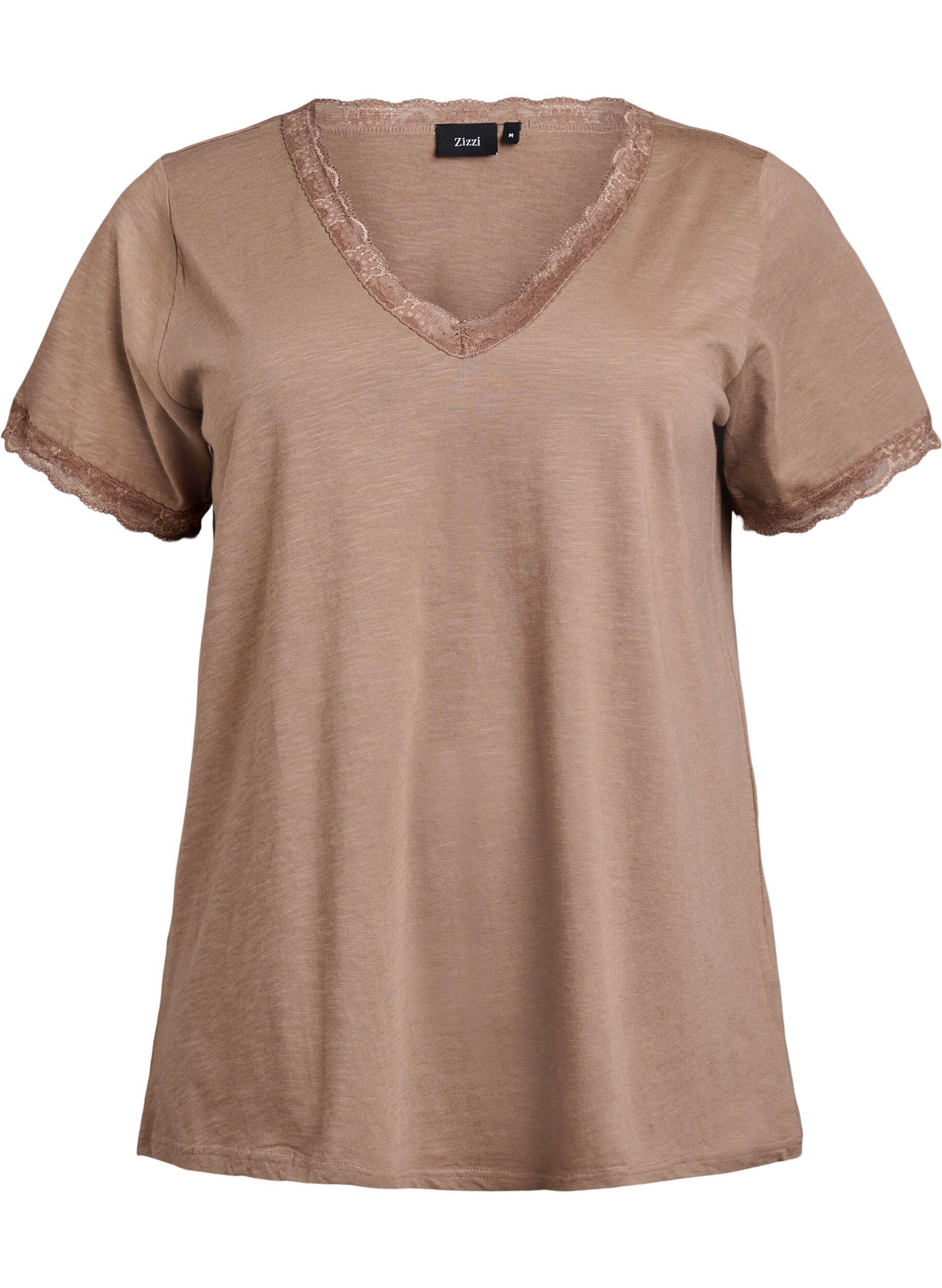 Zizzi T-shirt avec finitions en dentelle, Marron, Packshot image number 0