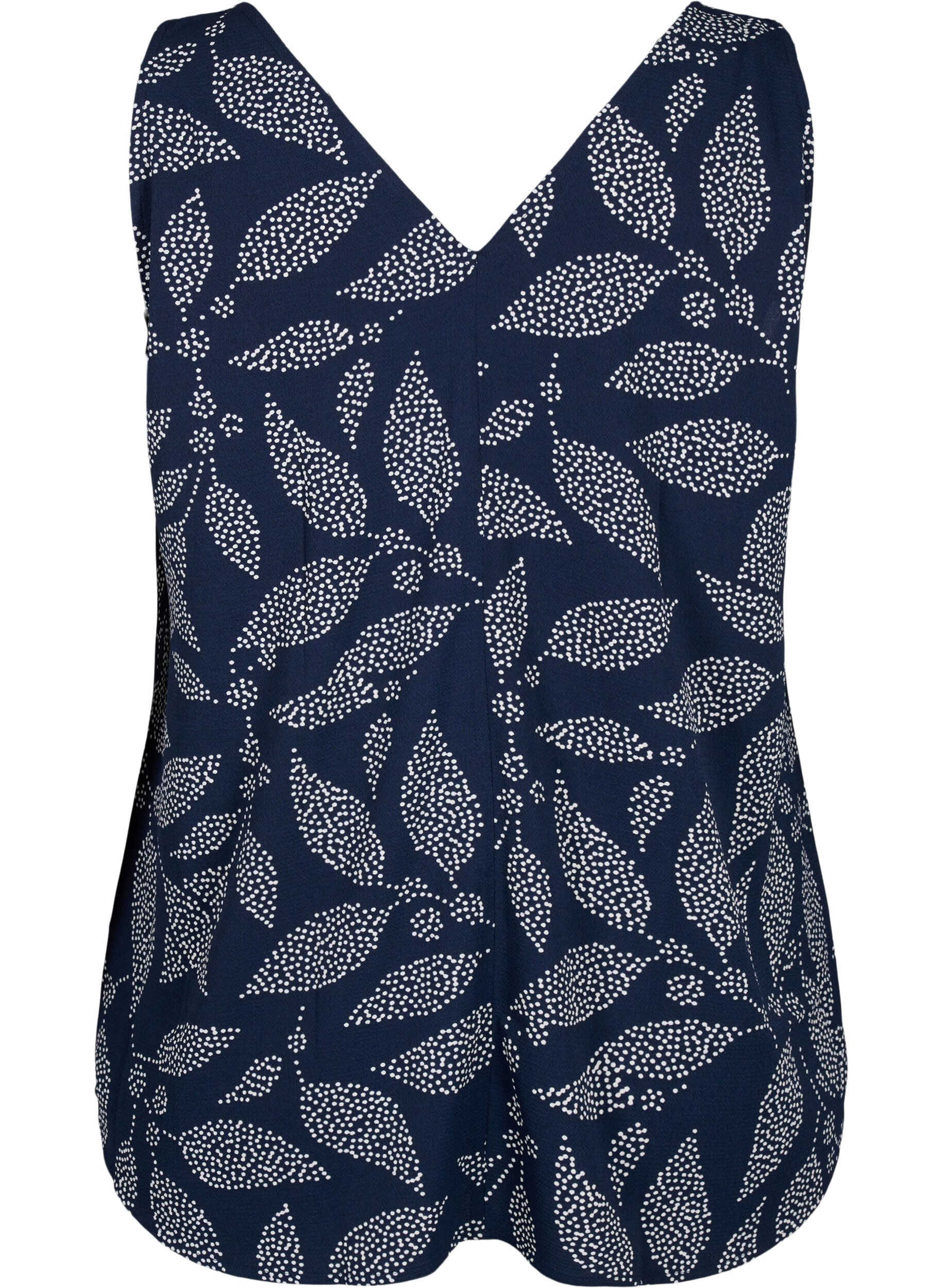Zizzi Haut imprim&eacute; &agrave; encolure en V, Navy B. w. Dot Leaf, Packshot image number 1