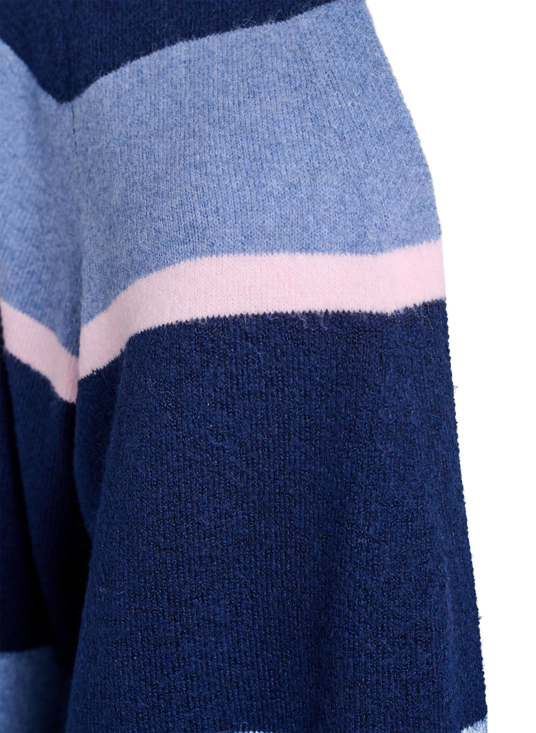 Zizzi Cardigan long en tricot avec rayures larges, Bleu, Packshot image number 2