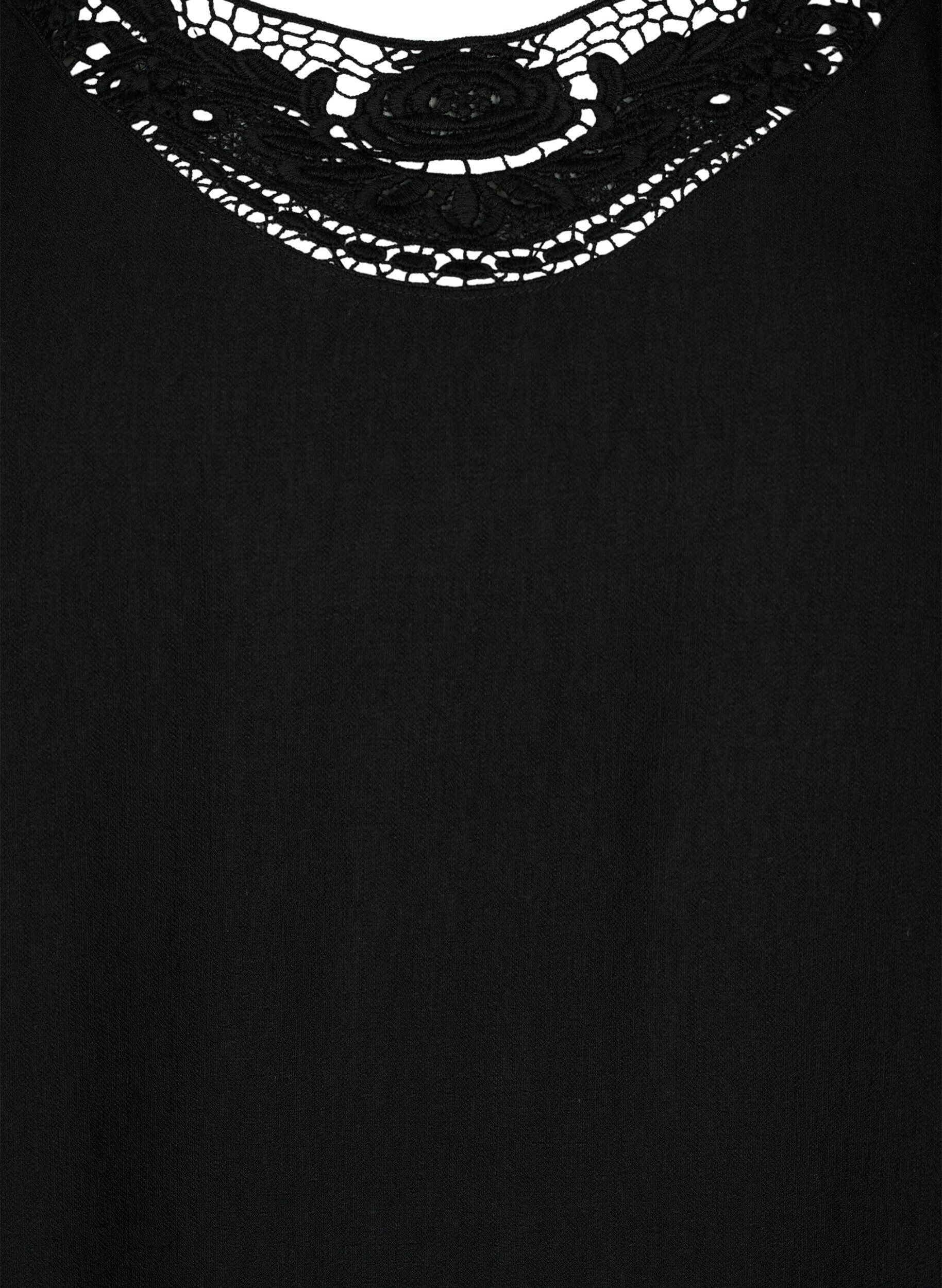 Zizzi Chemisier en viscose avec d&eacute;tails en crochet, Black, Packshot image number 2