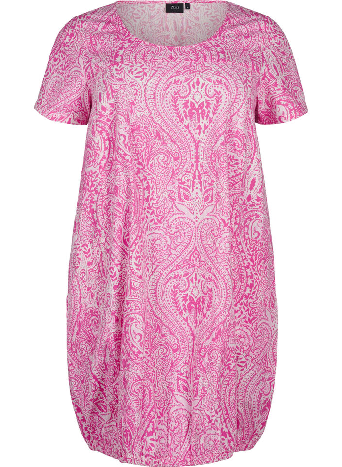 Robe en coton à manches courtes avec motifs cachemire imprimés, Rose, Packshot image number 0