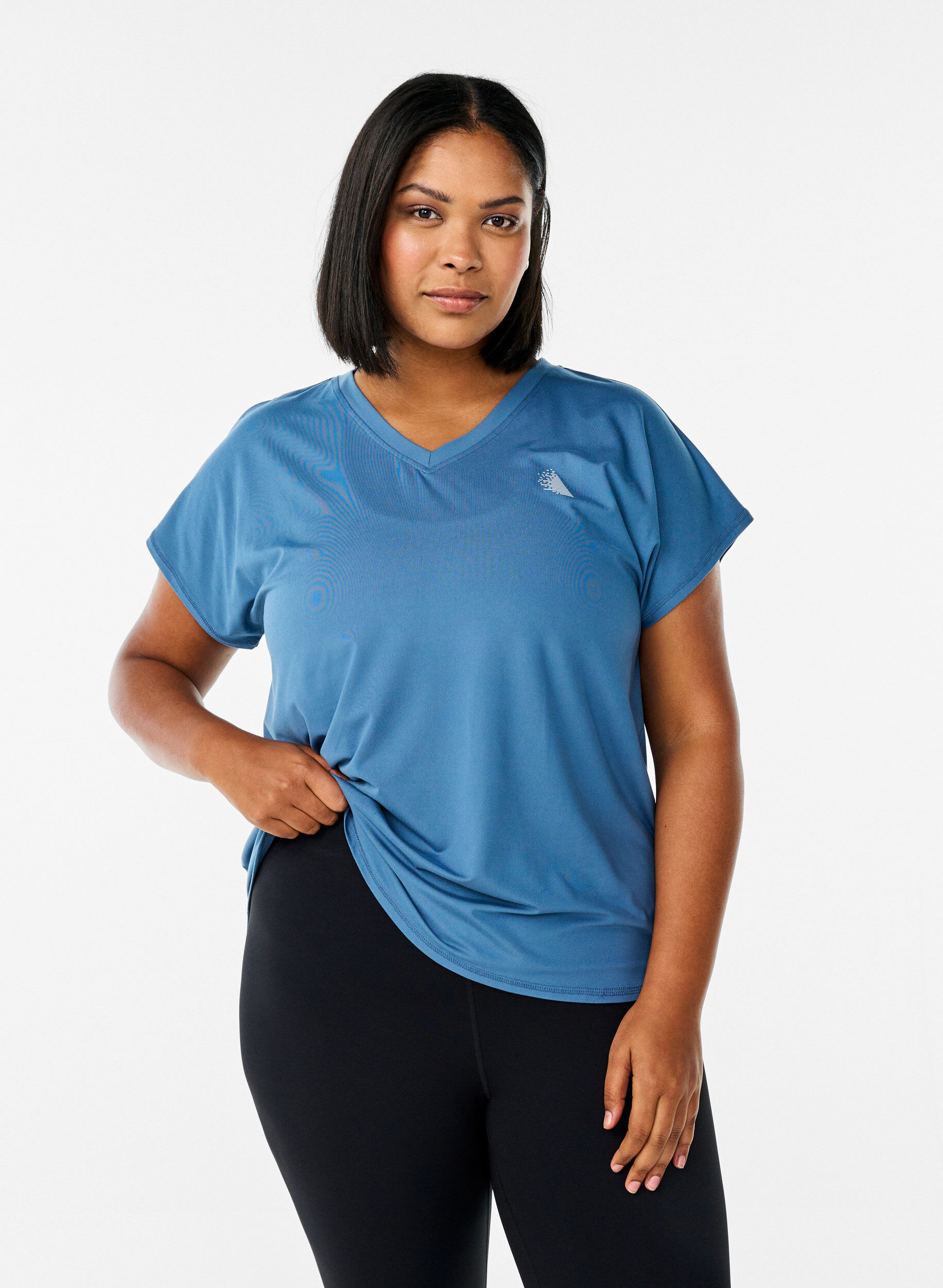 ZizziT-shirt de sport &agrave; manches courtes avec col en V, Bleu p&eacute;trole, Model image number 0
