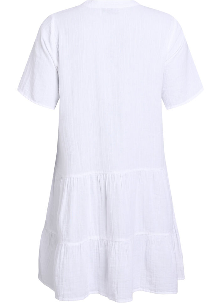 Robe courte &eacute;vas&eacute;e en mousseline de coton, Blanc, Packshot image number 1