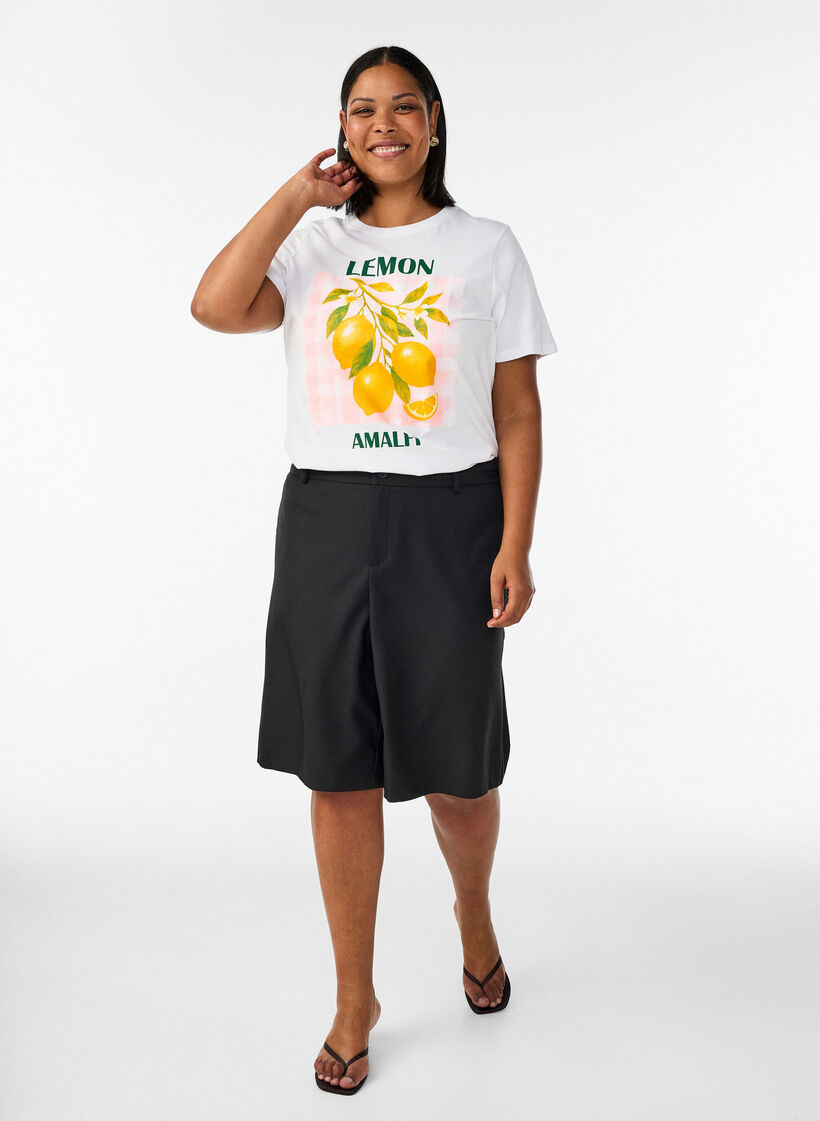 T-shirt en coton avec imprim&eacute;, Blanc, Model
