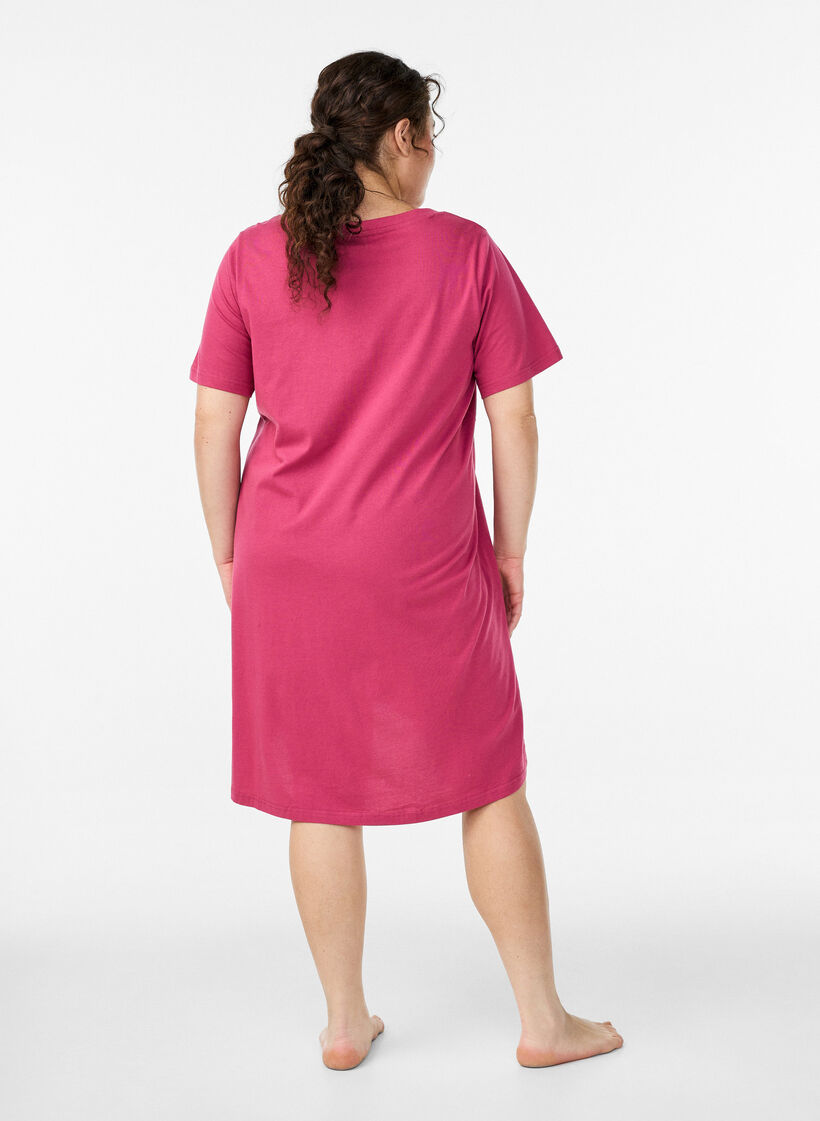 Chemise de nuit en coton biologique et &agrave; col en V, Bordeaux, Model image number 1