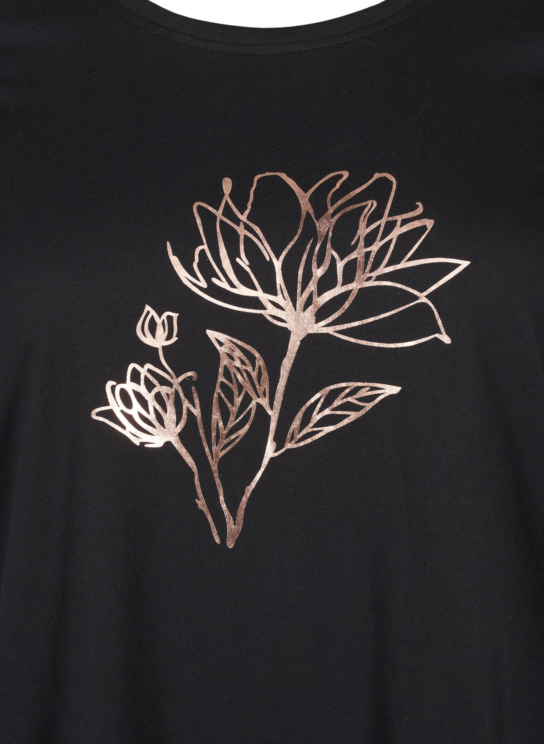 Zizzi FLASH &ndash; T-shirt imprim&eacute;, Black R. Gold Flower, Packshot image number 2