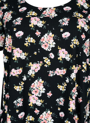 Robe en coton à manches courtes avec imprimé floral, Black W. Rose F. , Packshot image number 2