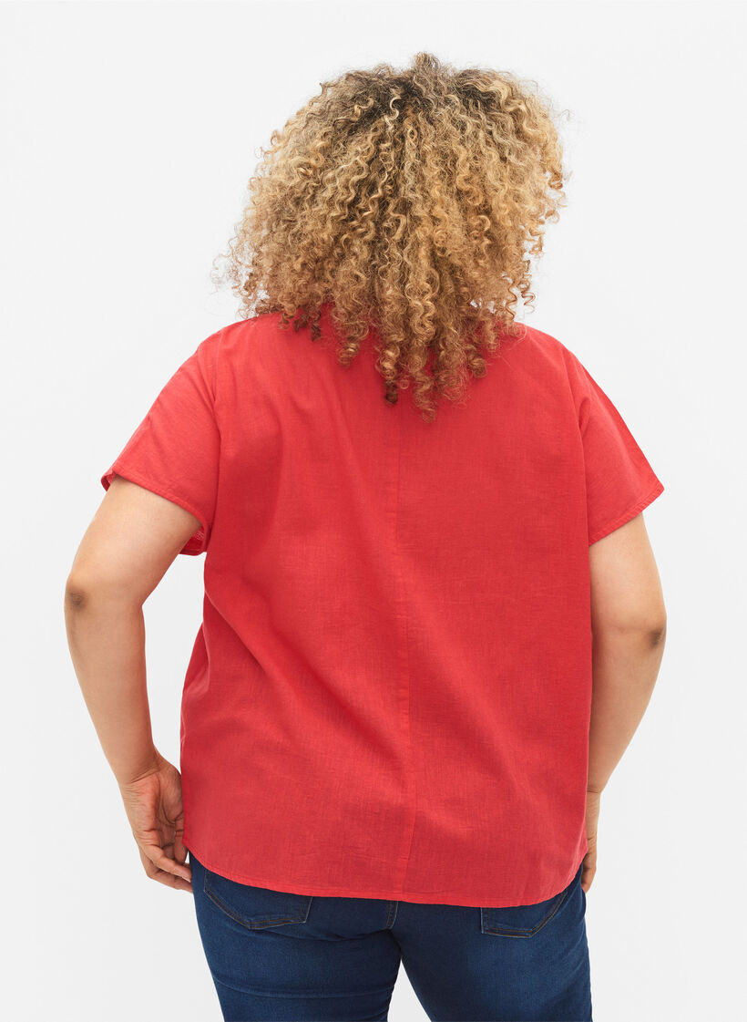 Blouse à manches courtes en coton mélangé avec du lin, Hibiscus, Model image number 1