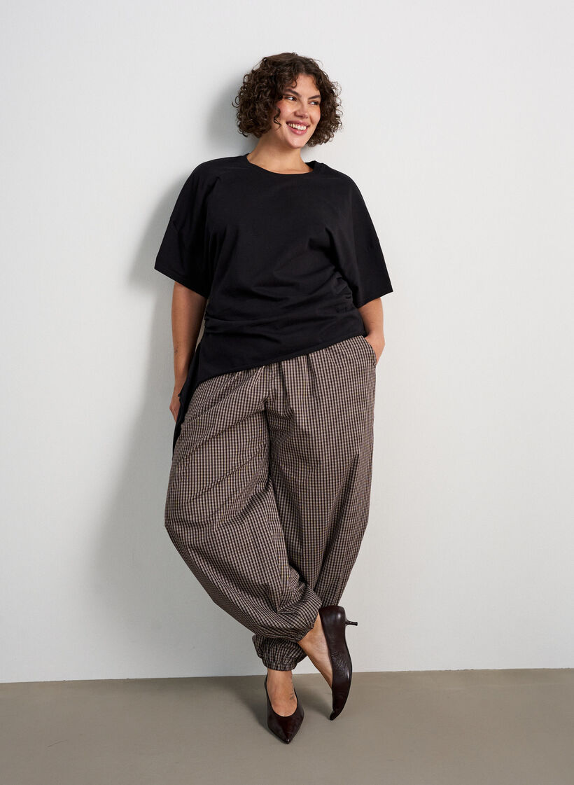 Pantalon ballon &agrave; taille haute et imprim&eacute; int&eacute;gral, Marron, Model image number 0