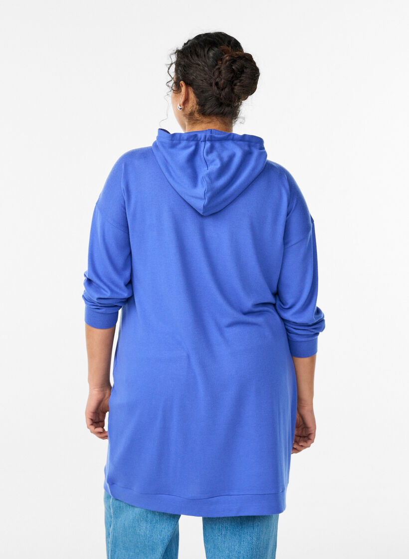 Robe sweat &agrave; capuche courte avec poche kangourou, Bleu, Model image number 2
