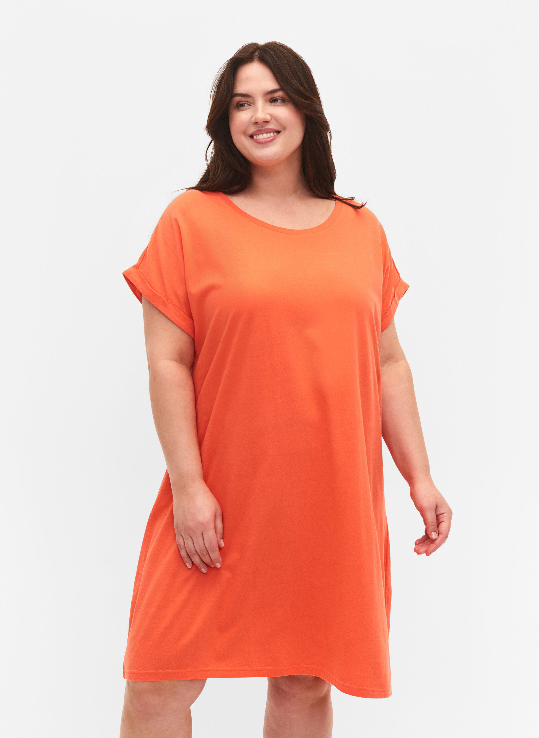 Zizzi Robe en coton &agrave; manches courtes (2-pack), Living Coral / Black, Model image number 0