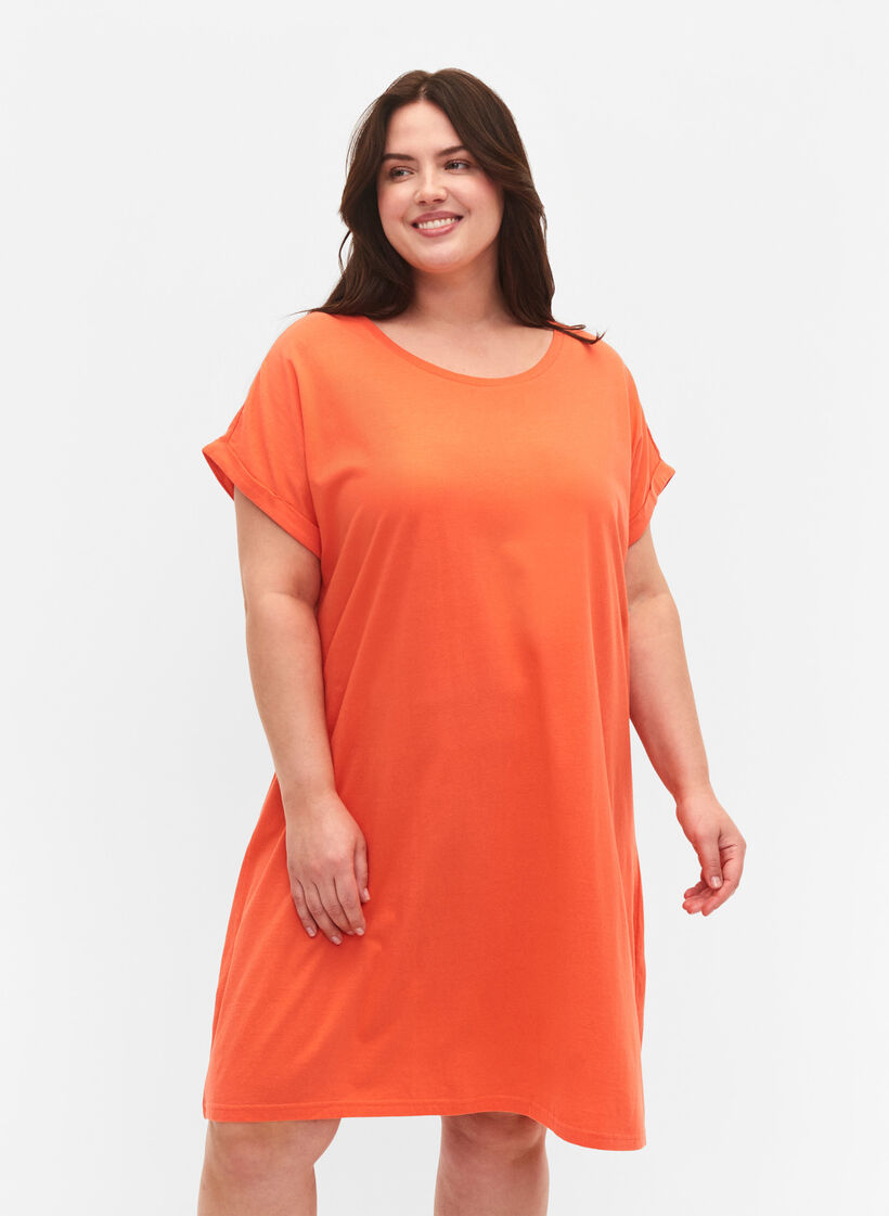 Robe en coton à manches courtes (2-pack), Living Coral / Black, Model image number 0